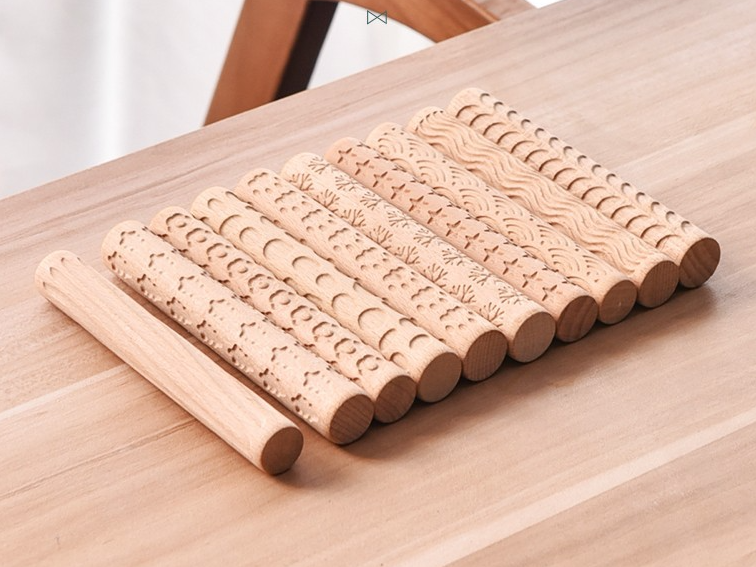 Textured Roller for Clay Pottery Wood Embossed Rod Clay Pottery Scul