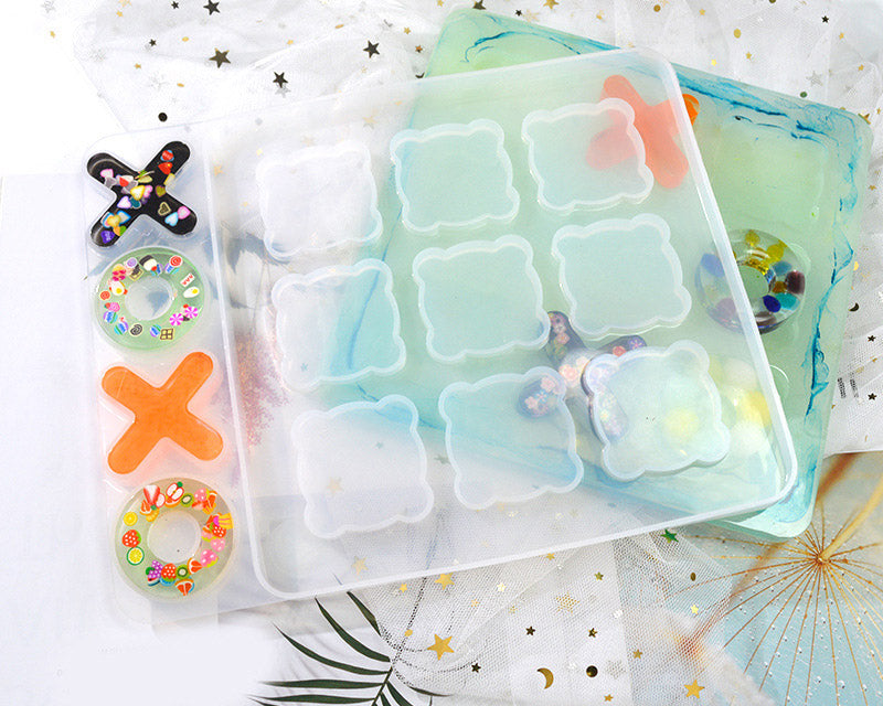 Tic Tac Toe Mold X O Board Game Silicone Resin Mould Kit Modern Farmhouse Porch Game Table for Kids Friends Adults