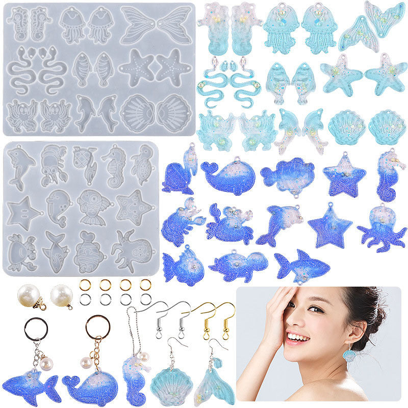 Ocean-Themed Resin Earring Pendant Silicone Moulds, Jellyfish, Seashell, Marine Animal Moulds