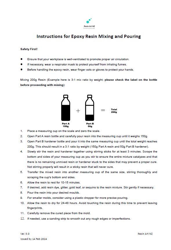 Mini Instruction for Epoxy Resin - Hard Copy – Resin Art NZ