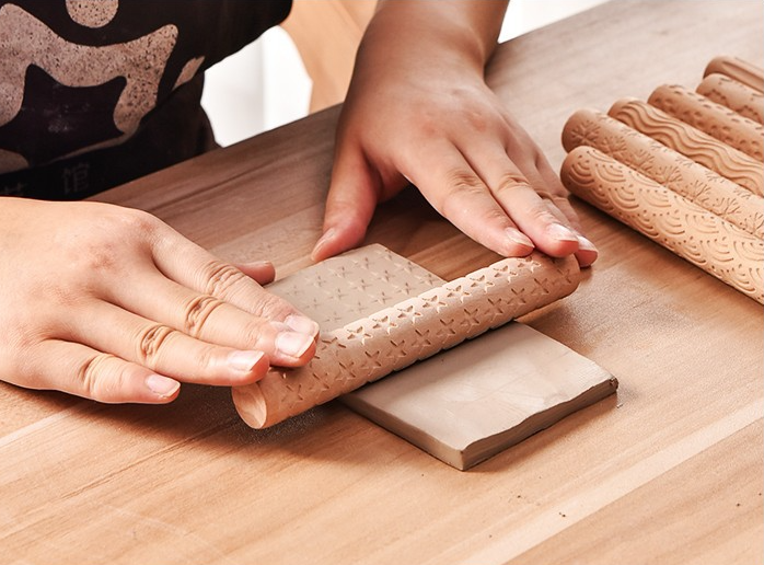 Textured Roller for Clay Pottery - Wood Embossed Rod Clay Pottery Sculpture Tools