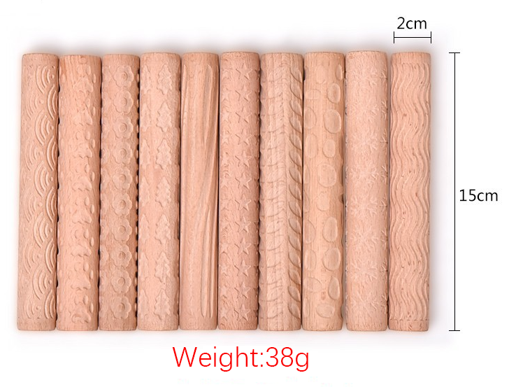 Textured Roller for Clay Pottery - Wood Embossed Rod Clay Pottery Sculpture Tools