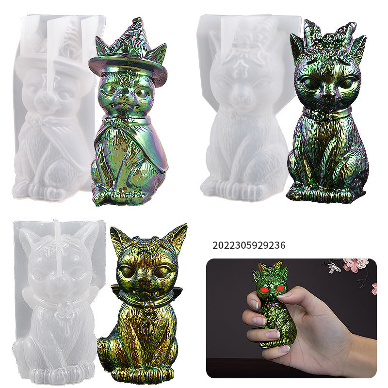 Gloss Mirror Magic Cat Ornament Demon Pirate Cat Key Pendant Silicone Moulds