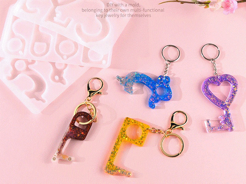 Keychain Resin Silicone Mould, No Touch Door Opener Resin Mould