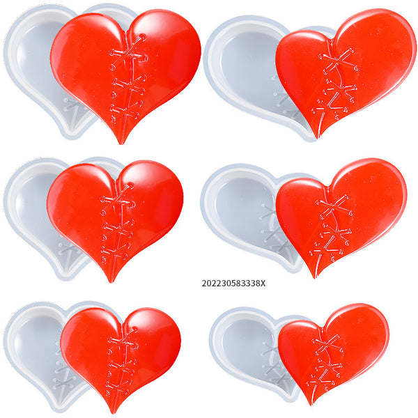 Rubbing Stitching Patching Heart Shaped Keychain Pendant Silicone Moulds for Resin Plaster Soap