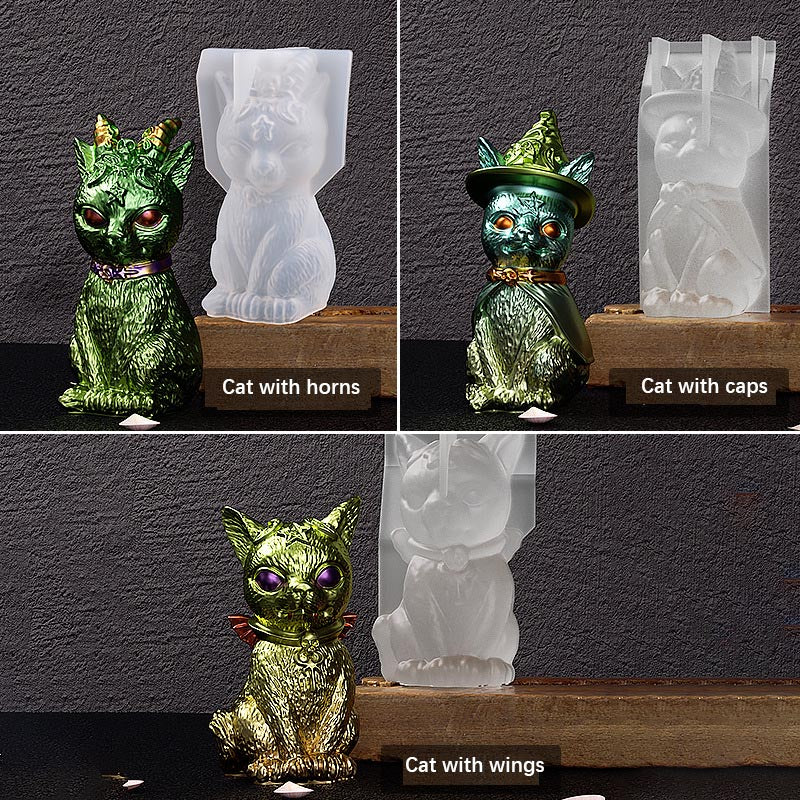 Gloss Mirror Magic Cat Ornament Demon Pirate Cat Key Pendant Silicone Moulds