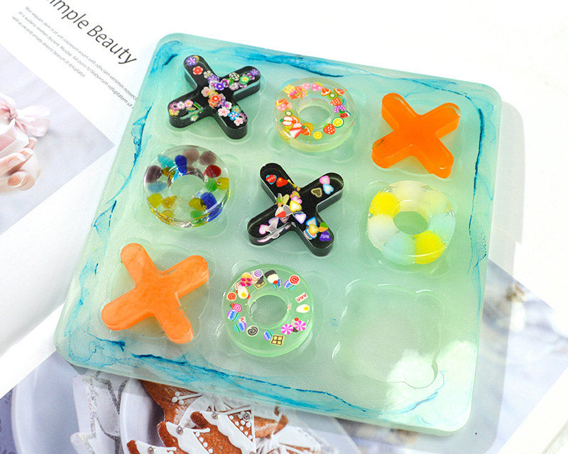 Tic Tac Toe Mold X O Board Game Silicone Resin Mould Kit Modern Farmhouse Porch Game Table for Kids Friends Adults