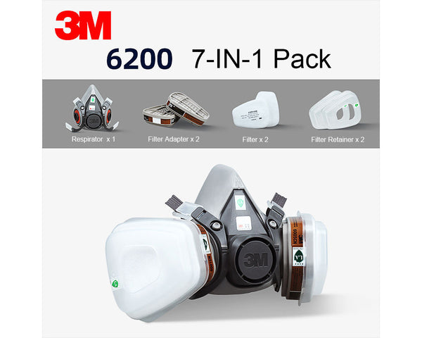 3M Reusable Respirator Half Facepiece 6200 Medium Each Mask- 7 in 1 Set