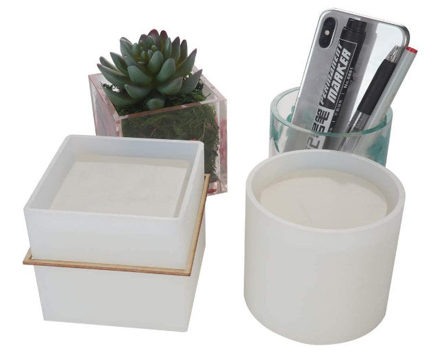 DIY Plant Pot mould, Cube and Cylinder Resin Planter moulds, Square Silicone moulds, DIY Flower Pot moulds, Pen Holder moulds