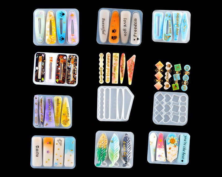 Silicone Resin Moulds for Hair Clip Making, Hair Clip, Silicone Jewelry Moulds for DIY Resin Hair Clips Barrettes Pin Making