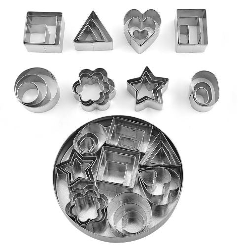 Mini Stainless Steel Cookie Dough Moulds 24 Piece Set Parent-Child Interactive Fruit and Vegetable Baking Clay Cutters