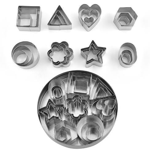 Mini Stainless Steel Cookie Dough Moulds 24 Piece Set Parent-Child Interactive Fruit and Vegetable Baking Clay Cutters