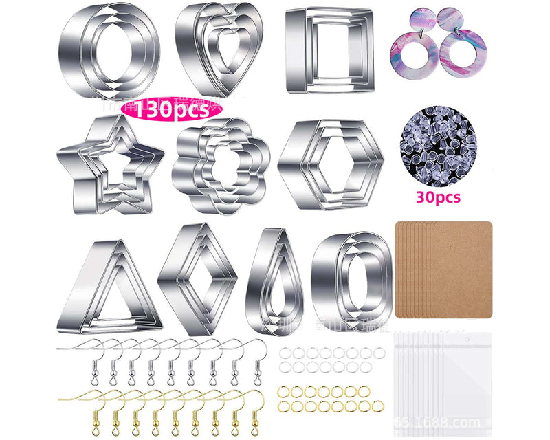 130 Piece DIY Clay Earring Cutter Polymer Clay Cutter Colourful Clay Earring Accessories Mould